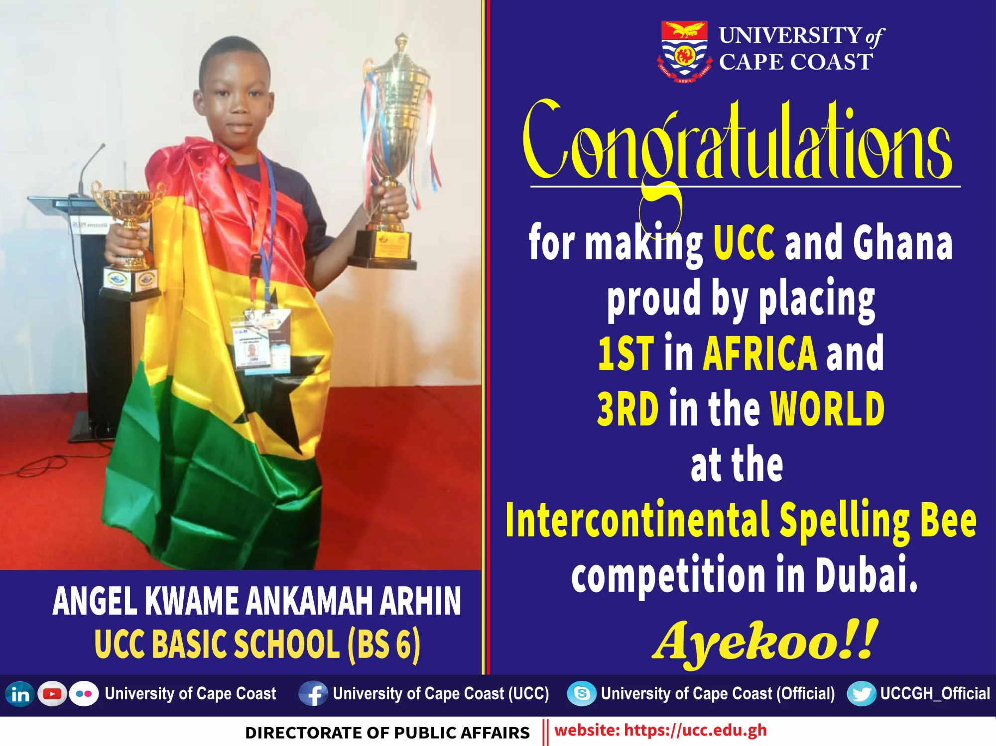 UCC Basic School Pupil Excels in Intercontinental Spelling Bee
